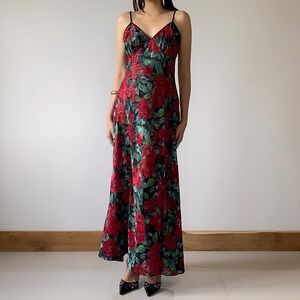 Vintage 1990s Victoria's Secret Slip Dress Maxi Floral Gold Label Size M‎